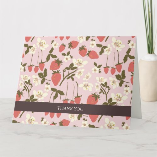 Pink Strawberry Folded Thank You Card