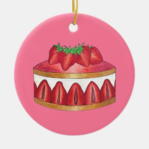 Pink Strawberry Fraisier Cake French Pastry Chef Ceramic Ornament