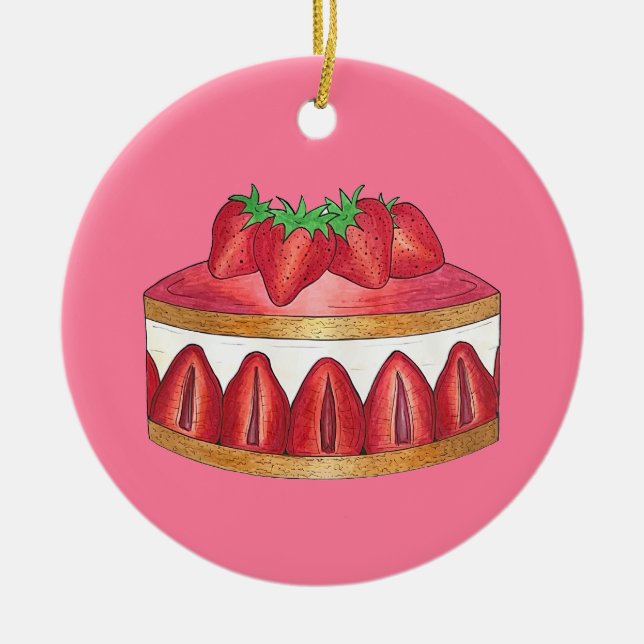 Pink Strawberry Fraisier Cake French Pastry Chef Ceramic Ornament (Front)