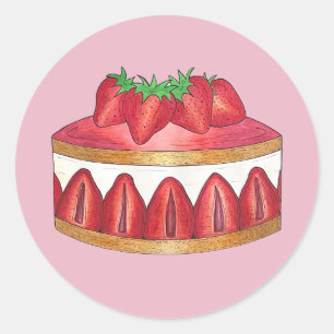 Pink Strawberry Fraisier Cake French Pastry Chef Classic Round Sticker