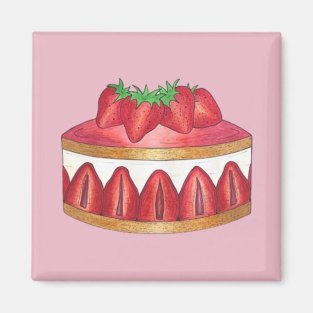 Pink Strawberry Fraisier Cake French Pastry Chef Magnet (Front)