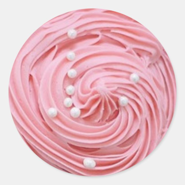 Pink Strawberry Frosted Cupcakes with Pearl Candy Classic Round Sticker (Front)