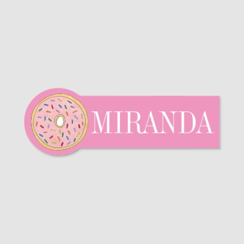 Pink Strawberry Frosted Doughnut Donut Sprinkles Name Tag