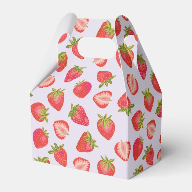 Pink Strawberry Fruit Pattern Favor Boxes (Front Side)