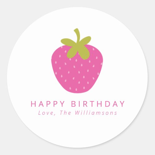 Pink Strawberry Fruit Personalized Birthday Gift Classic Round Sticker