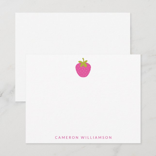 Pink Strawberry Fruit Personalized Stationery Note Card (Front/Back)