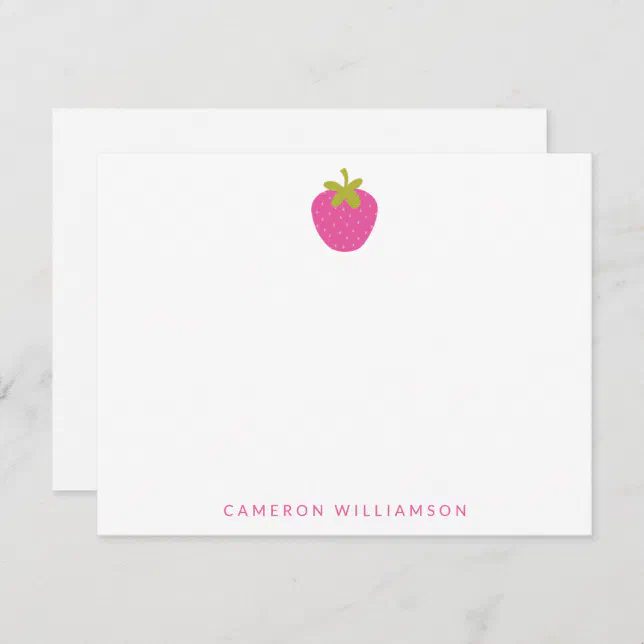 Pink Strawberry Fruit Personalized Stationery Note Card 