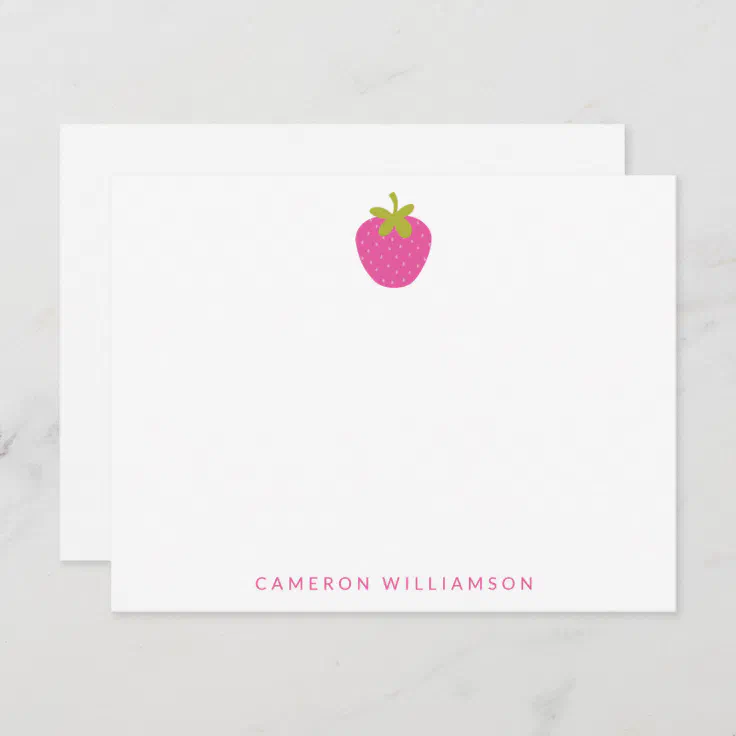 Pink Strawberry Fruit Personalized Stationery Note Card | Zazzle