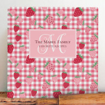 Pink Strawberry Gingham Pattern Monogram Recipe