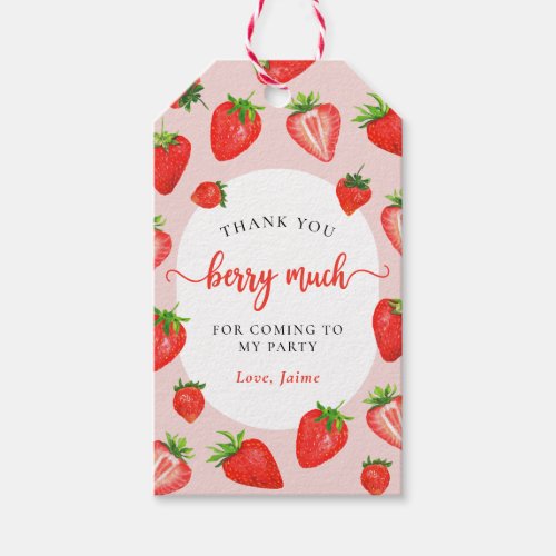 Pink Strawberry Girl Birthday Thank You Berry Much Gift Tags