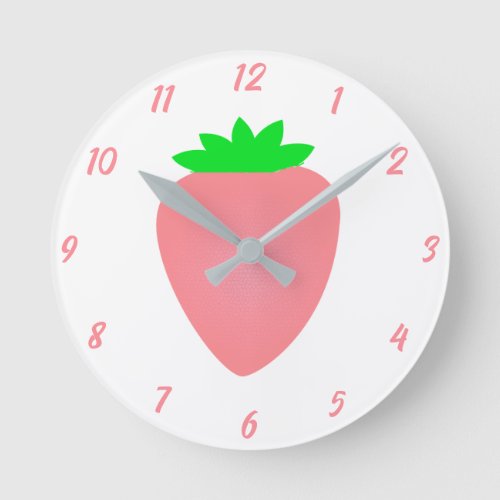 Pink Strawberry Girls Baby Nursery Bedroom Decor Round Clock