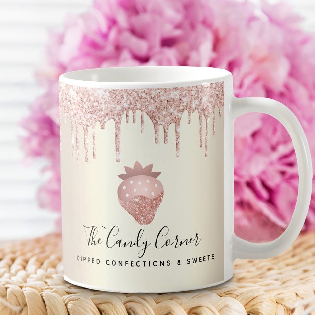 Pink Strawberry Glitter Drip Confection Sweet Gold Coffee Mug (Creator Uploaded)