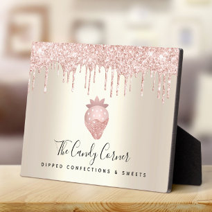 Pink Strawberry Glitter Drips Gold Dessert Sweets Plaque