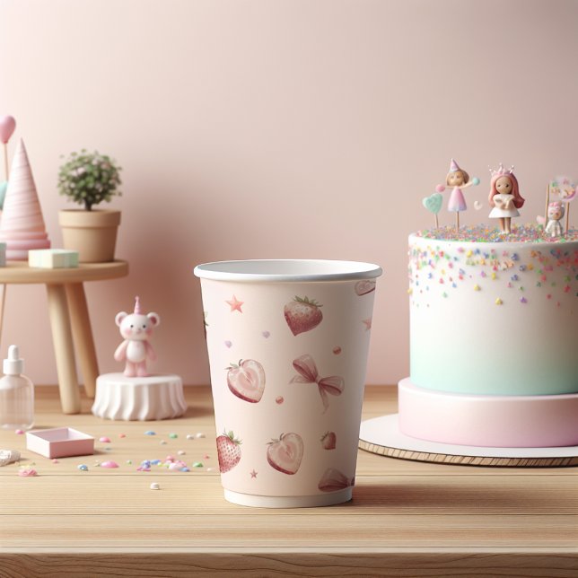 Pink Strawberry Hearts Ribbon Stars Paper Cups (Creator Uploaded)