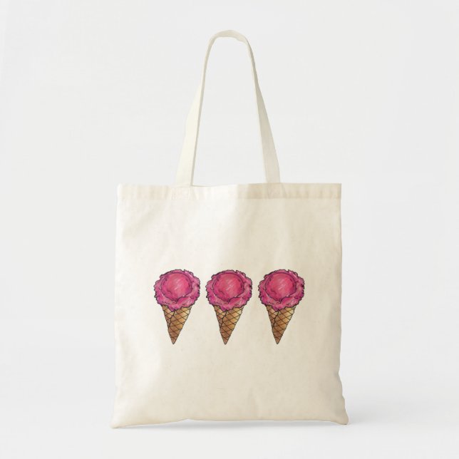 Pink Strawberry Ice Cream Cone Cones Dessert Tote Bag (Front)