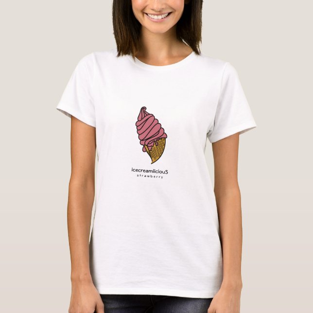Pink Strawberry Ice Cream Cone icecreamliciouS T-Shirt (Front)