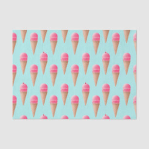 Pink Strawberry Ice Cream Cone Pattern, Blue Tissue Paper