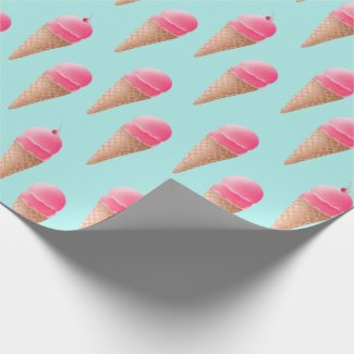 Pink Strawberry Ice Cream Cone Pattern, Blue