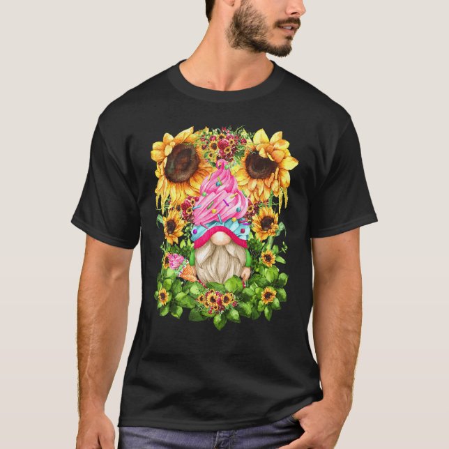 Pink Strawberry Ice Cream Gnome For Women Cute Sun T-Shirt (Front)