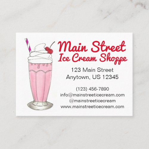 Pink Strawberry Ice Cream Shake Milkshake Custom Business Card