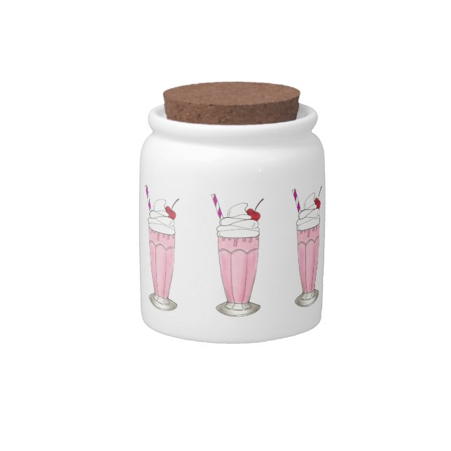 Pink Strawberry Ice Cream Shake Milkshake Dessert Candy Jar (Front)