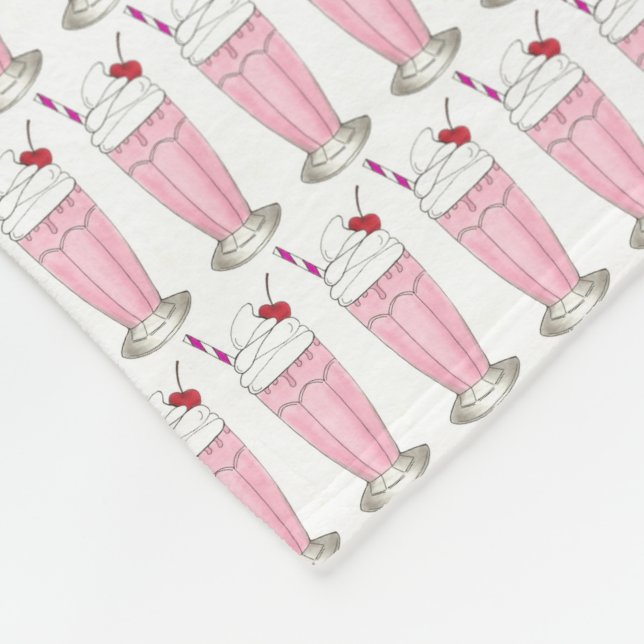 Pink Strawberry Ice Cream Shake Milkshake Dessert Fleece Blanket (Corner)
