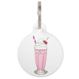 Pink Strawberry Ice Cream Shake Milkshake Dessert Pet Tag