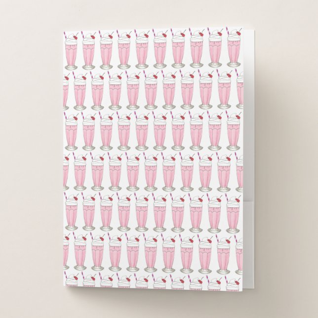 Pink Strawberry Ice Cream Shake Milkshake Dessert Pocket Folder (Front)