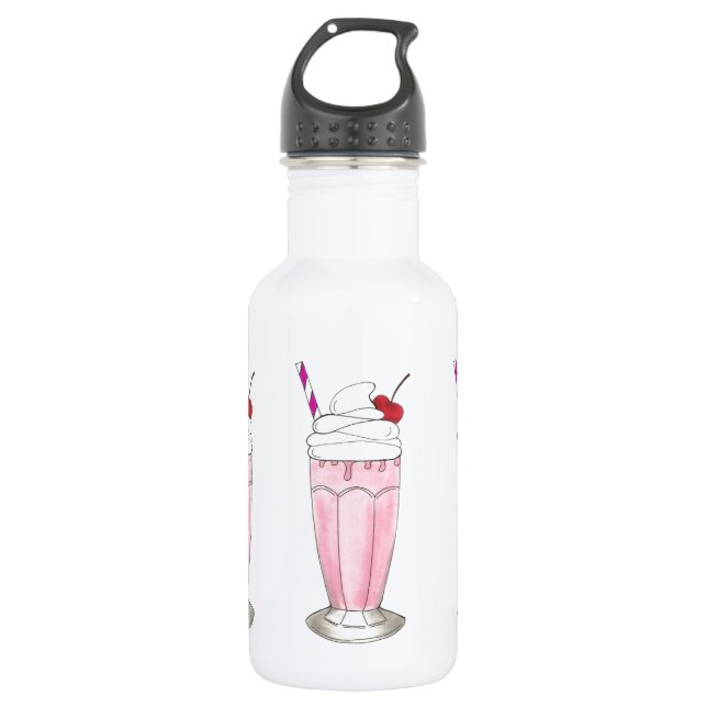 Pink Strawberry Ice Cream Shake Milkshake Dessert Water Bottle (Front)