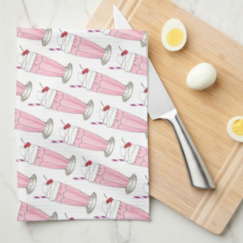 Pink Strawberry Ice Cream Shake Milkshake Print Towel