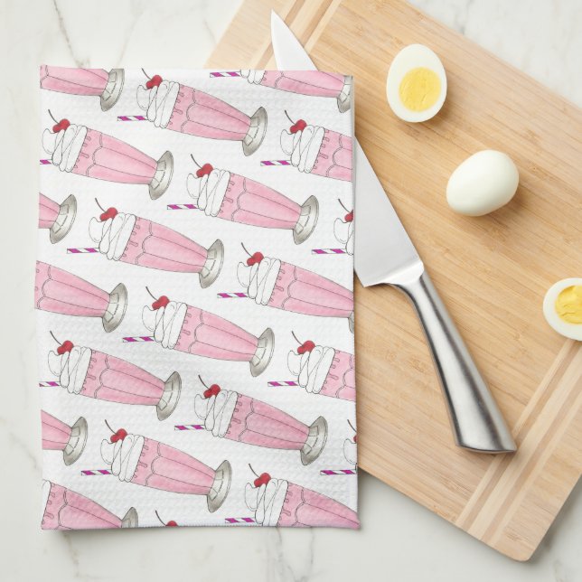 Pink Strawberry Ice Cream Shake Milkshake Print Towel (Quarter Fold)