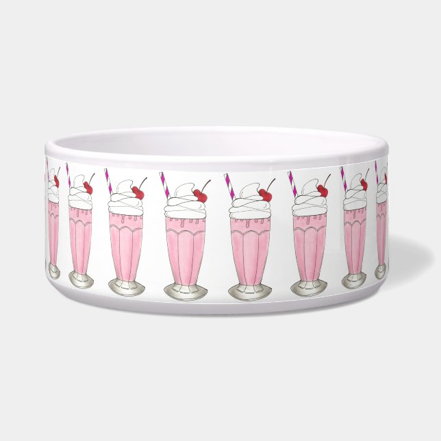 Pink Strawberry Ice Cream Shoppe Milkshake Dessert Bowl (Front)