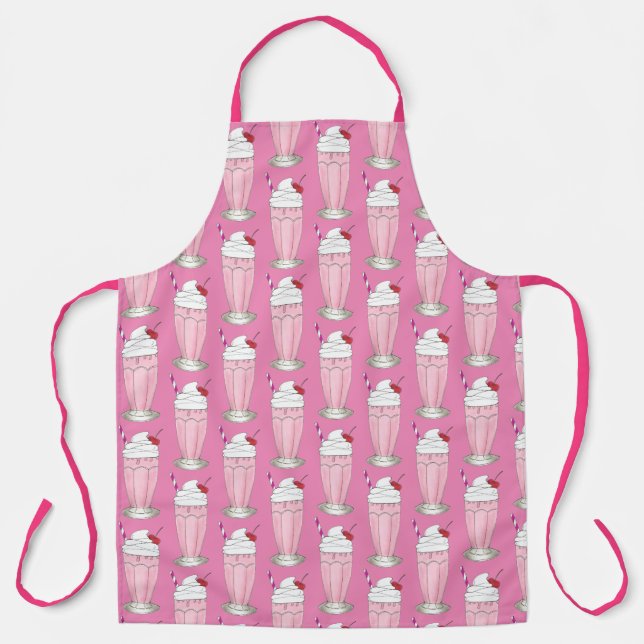 Pink Strawberry Ice Cream Soda Milkshake Apron (Front)