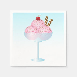 Pink Strawberry Ice Cream Sundae Dessert Napkins