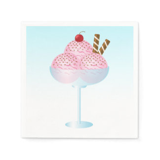 Pink Strawberry Ice Cream Sundae Dessert Napkins
