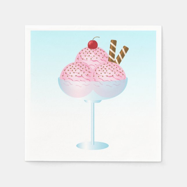 Pink Strawberry Ice Cream Sundae Dessert Napkins (Front)