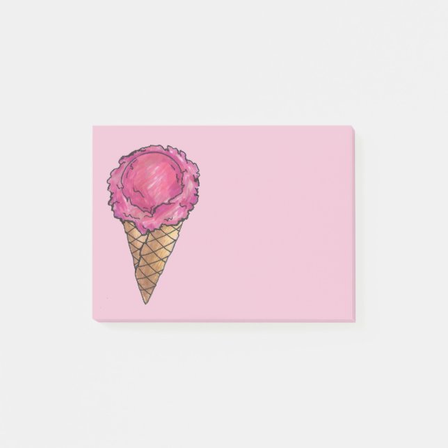 Pink Strawberry Ice Cream Waffle Cone Post It Post-it Notes (Front)