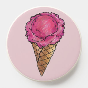 Pink Strawberry Ice Cream Waffle Cone Scoop Foodie PopSocket