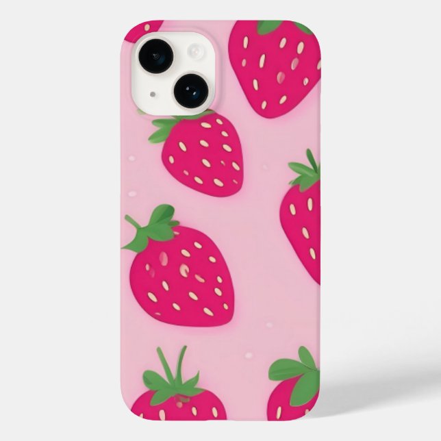 Pink strawberry iPhone 14 case  (Back)
