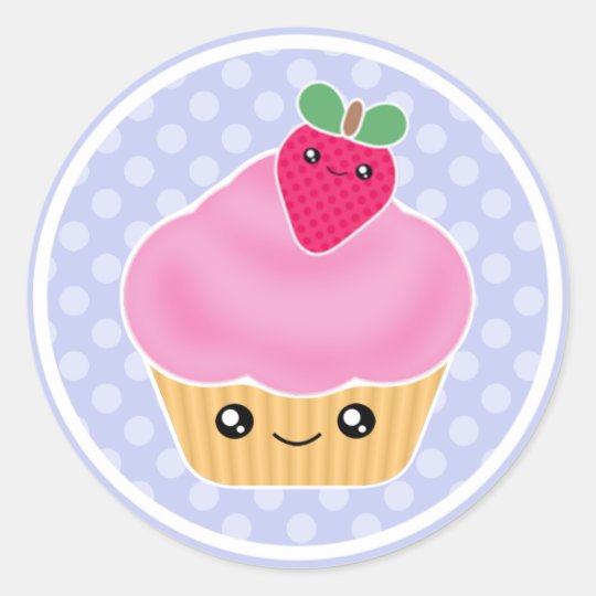 Pink Strawberry Kawaii Cupcake Stickers