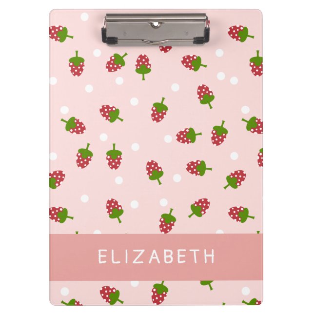 Pink Strawberry Kawaii Girly Cute Aesthetic Pastel Clipboard (Front)