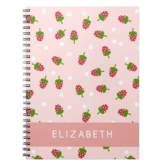 Pink Strawberry Kawaii Girly Cute Aesthetic Pastel Notebook (Front)