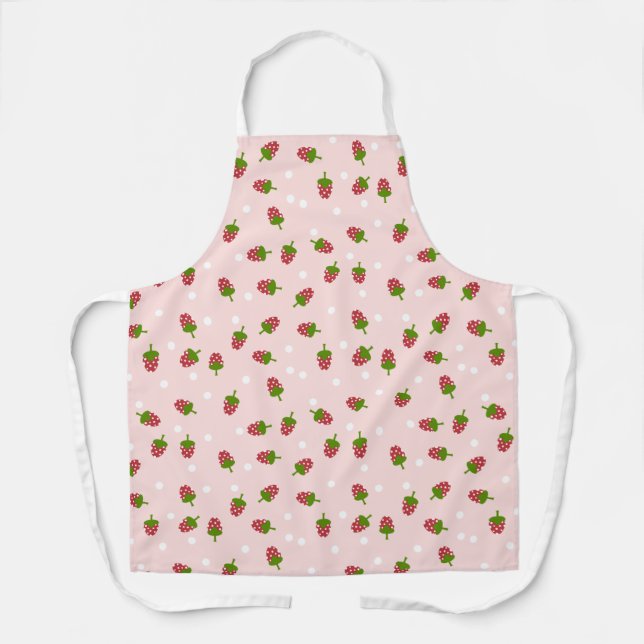 Pink Strawberry Kawaii Soft Pastel Colors Cute Apron (Front)