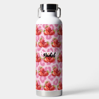 Pink Strawberry Leopard Print Custom Water Bottle