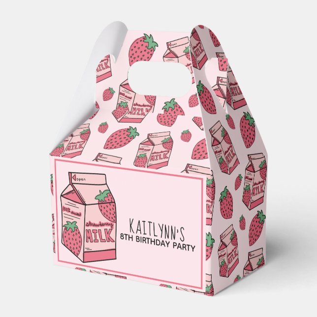 Pink Strawberry Milk Pattern Favor Boxes (Front Side)
