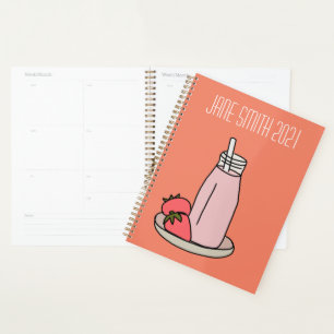 Pink strawberry milkshake girl colorful planner