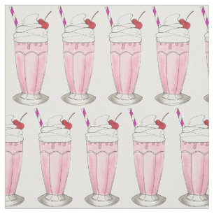 Pink Strawberry Milkshake Ice Cream Shoppe Shake Fabric