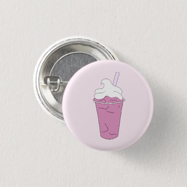 Pink Strawberry Milkshake - Pin-up Round Badge Button (Front & Back)