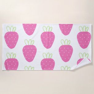 Pink Strawberry Minimalist Watercolor Fruit Fruit Beach Towel
