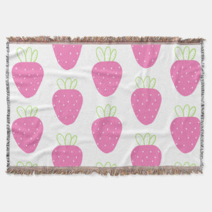 Pink Strawberry Minimalist Watercolor Fruit Fruit Throw Blanket